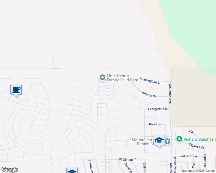 map of restaurants, bars, coffee shops, grocery stores, and more near 2160 Redwood Lane in Banning