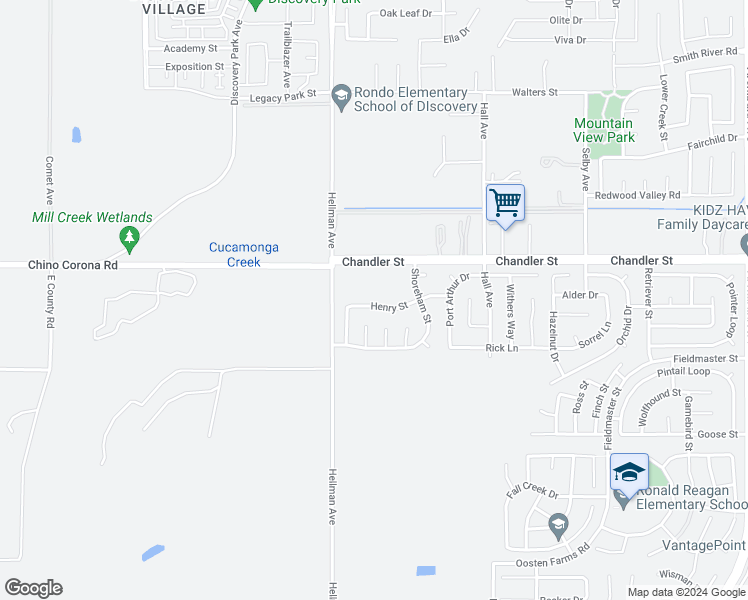 map of restaurants, bars, coffee shops, grocery stores, and more near 14910 Henry Street in Corona
