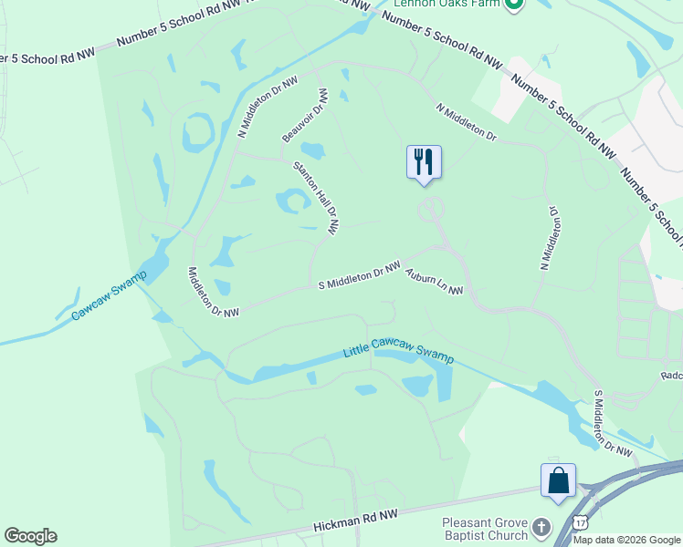 map of restaurants, bars, coffee shops, grocery stores, and more near 466 South Middleton Drive Northwest in Calabash