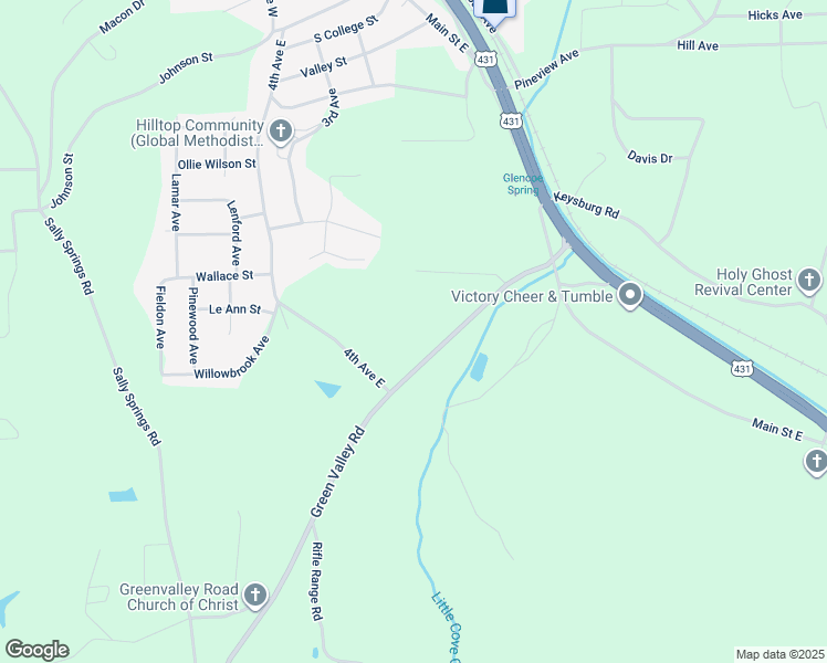 map of restaurants, bars, coffee shops, grocery stores, and more near 300 Green Valley Road in Gadsden