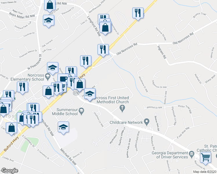 map of restaurants, bars, coffee shops, grocery stores, and more near 5346 Light Circle Northwest in Norcross