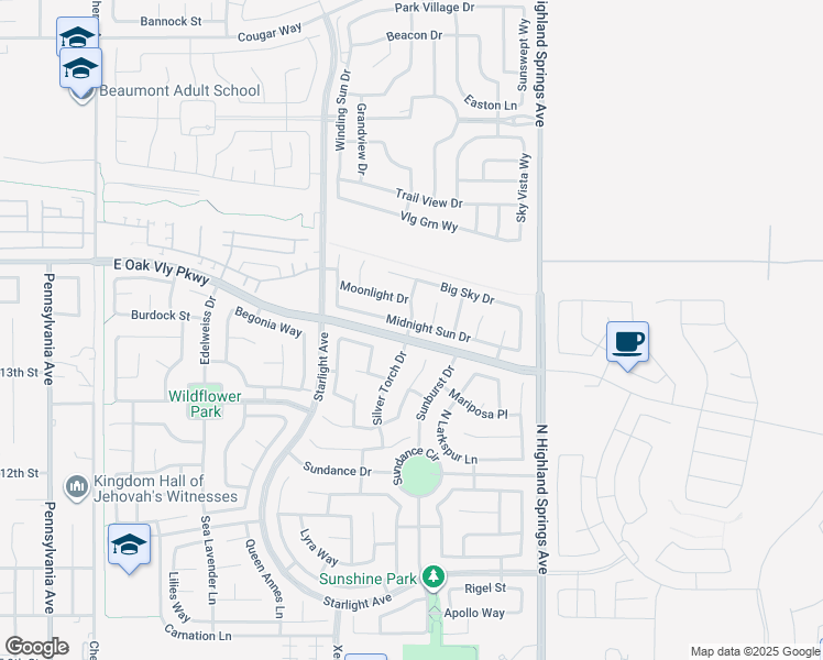 map of restaurants, bars, coffee shops, grocery stores, and more near 1408 Silver Torch Drive in Beaumont