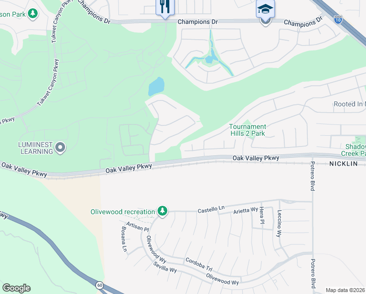 map of restaurants, bars, coffee shops, grocery stores, and more near 36028 Stableford Court in Beaumont