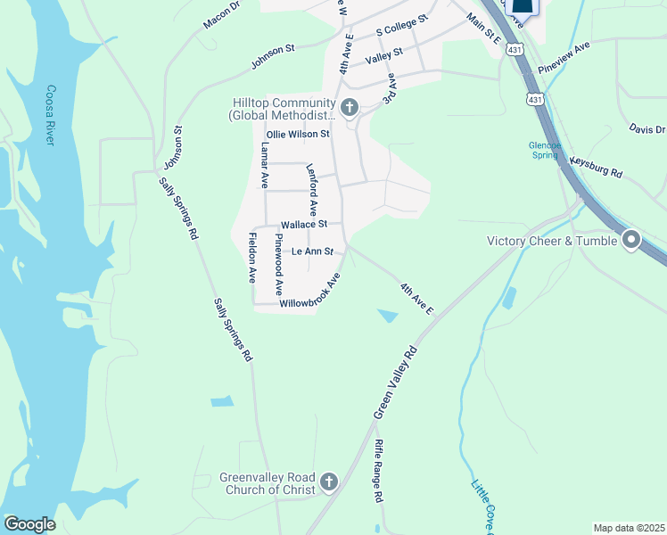 map of restaurants, bars, coffee shops, grocery stores, and more near 404 Willowbrook Avenue in Gadsden