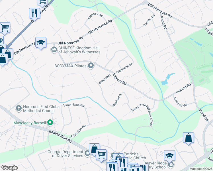 map of restaurants, bars, coffee shops, grocery stores, and more near 4993 Chisel Way in Duluth