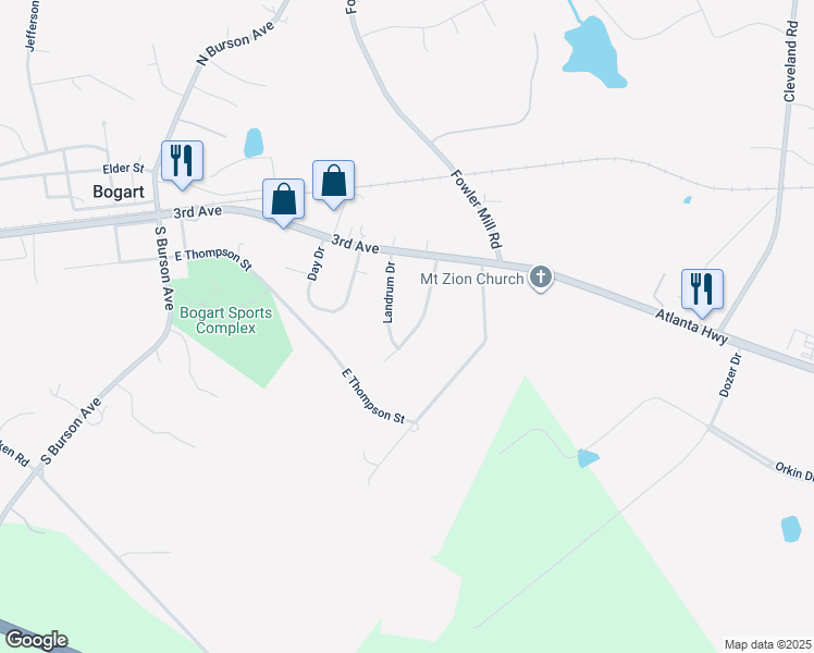 map of restaurants, bars, coffee shops, grocery stores, and more near 170 Westwood Avenue in Bogart