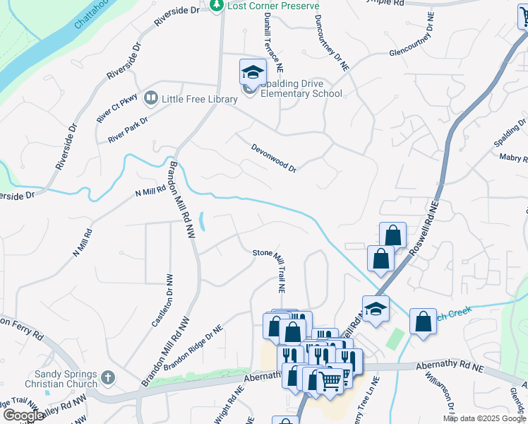 map of restaurants, bars, coffee shops, grocery stores, and more near 615 Mark Trail Court Northwest in Atlanta