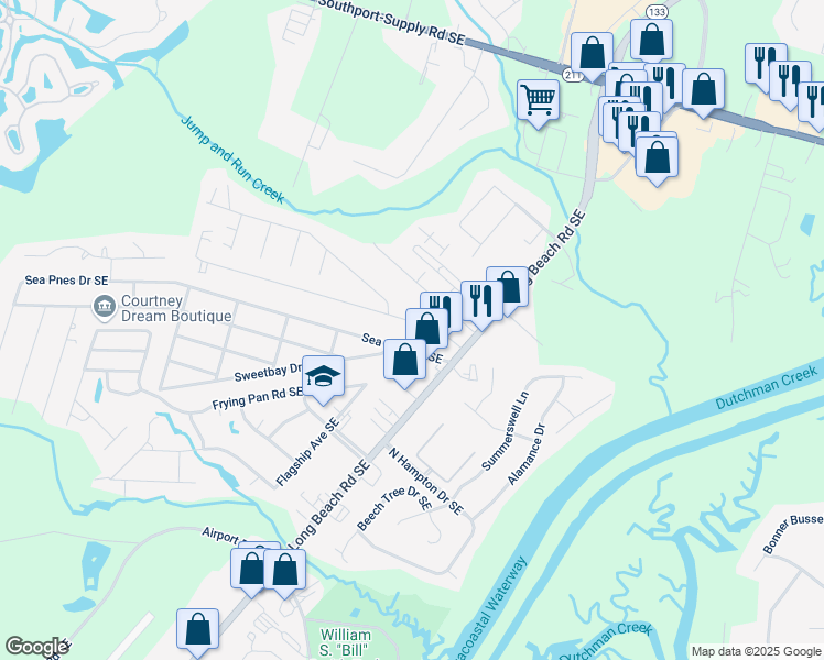 map of restaurants, bars, coffee shops, grocery stores, and more near 4839 Southgate Boulevard Southeast in Southport