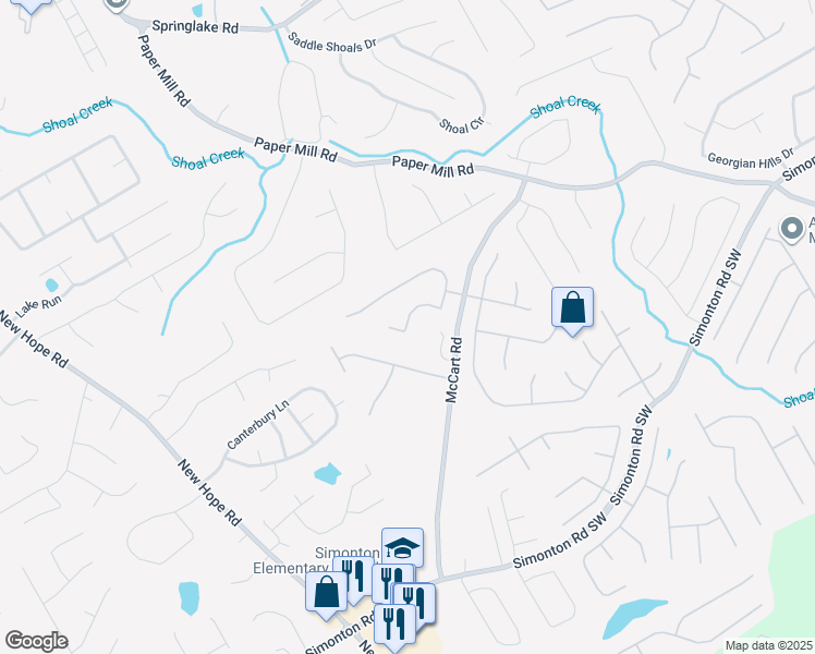 map of restaurants, bars, coffee shops, grocery stores, and more near 660 Windsor Brook Lane Southeast in Lawrenceville