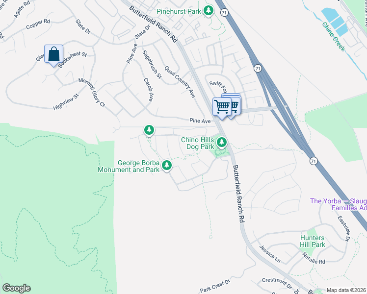 map of restaurants, bars, coffee shops, grocery stores, and more near 16975 Braga Drive in Chino Hills