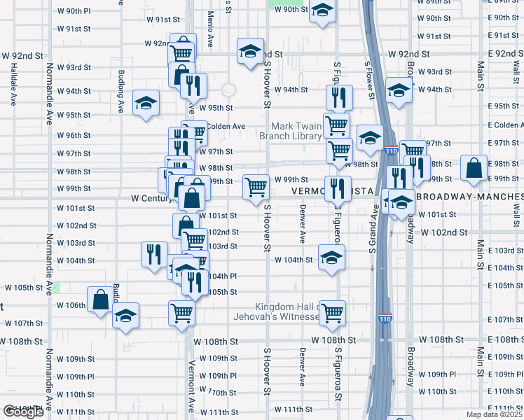 map of restaurants, bars, coffee shops, grocery stores, and more near in Los Angeles