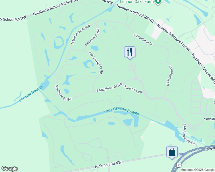 map of restaurants, bars, coffee shops, grocery stores, and more near 466 S Middleton Drive Northwest in Calabash