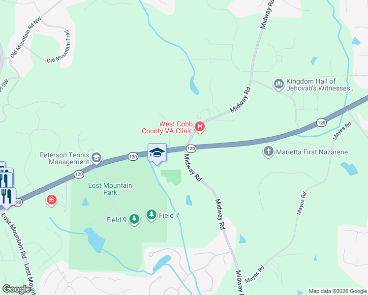 map of restaurants, bars, coffee shops, grocery stores, and more near 4618 Dallas Highway in Powder Springs