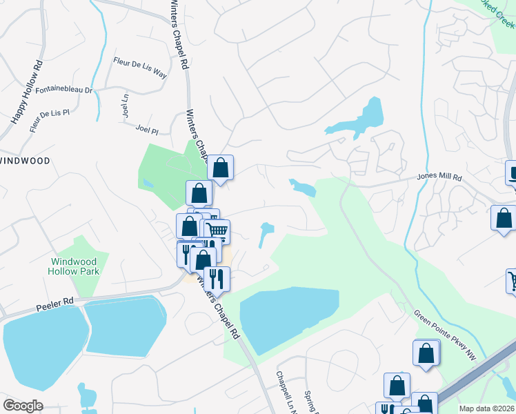 map of restaurants, bars, coffee shops, grocery stores, and more near 7009 Lake View Lane in Doraville