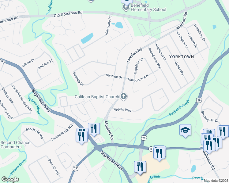 map of restaurants, bars, coffee shops, grocery stores, and more near 347 Summerville Drive Northwest in Lawrenceville
