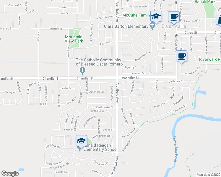 map of restaurants, bars, coffee shops, grocery stores, and more near 14292 Pointer Loop in Corona