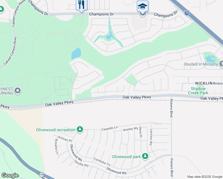 map of restaurants, bars, coffee shops, grocery stores, and more near 36256 Stableford Court in Beaumont