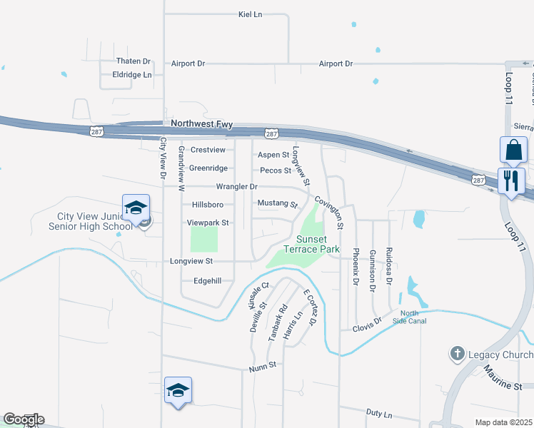 map of restaurants, bars, coffee shops, grocery stores, and more near 4114 Palomino St in Wichita Falls