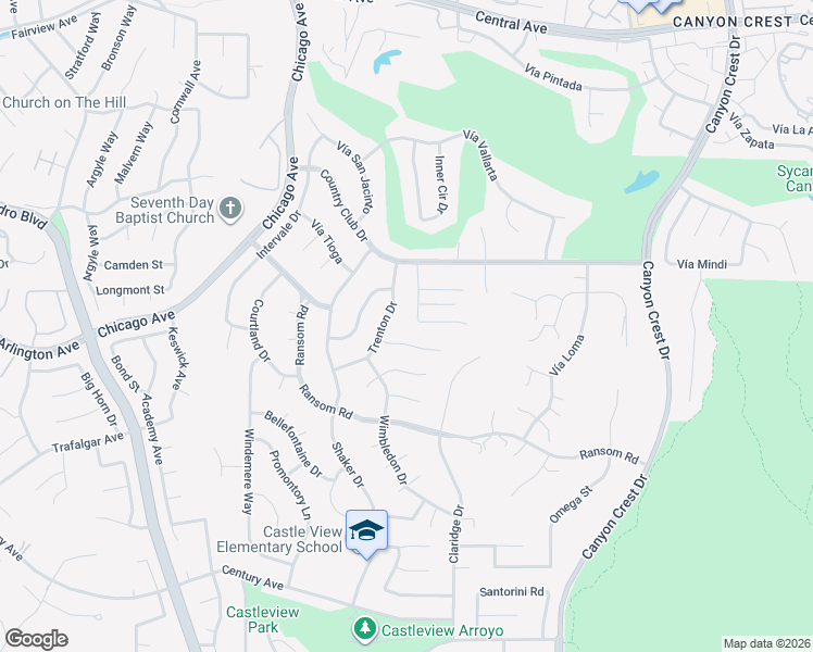 map of restaurants, bars, coffee shops, grocery stores, and more near 5885 Vía Coiba in Riverside