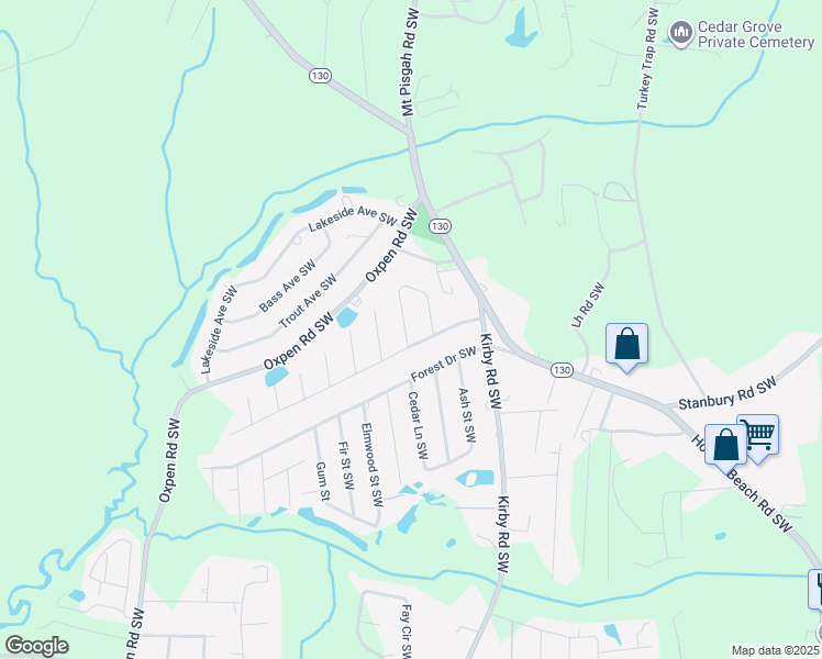 map of restaurants, bars, coffee shops, grocery stores, and more near 1797 Silent Grove Avenue Southwest in Brunswick County