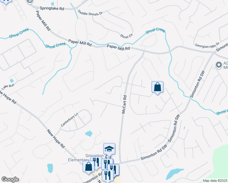 map of restaurants, bars, coffee shops, grocery stores, and more near 660 Windsor Brook Lane Southeast in Lawrenceville