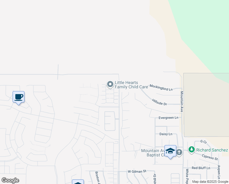 map of restaurants, bars, coffee shops, grocery stores, and more near 2168 Redwood Lane in Banning