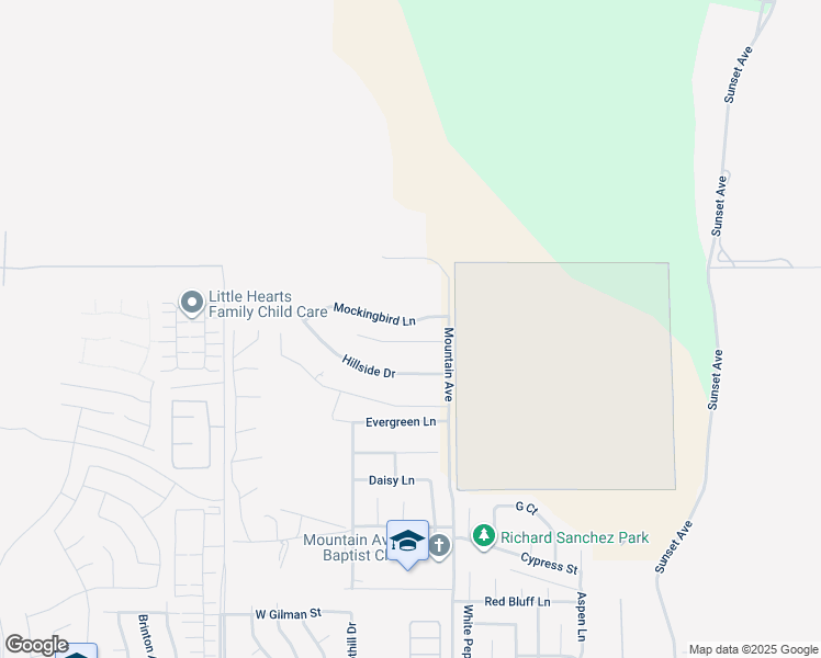map of restaurants, bars, coffee shops, grocery stores, and more near 4140 Mockingbird Lane in Banning