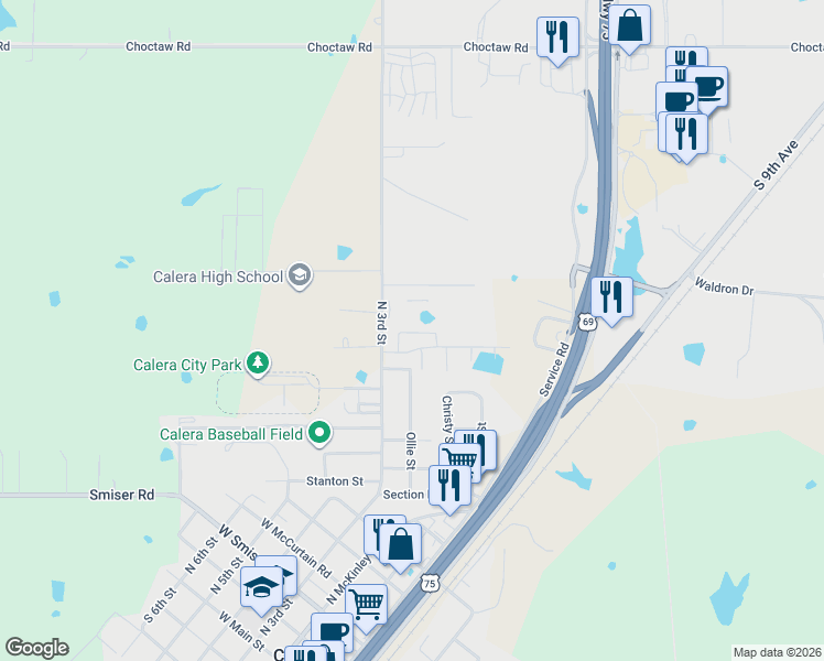 map of restaurants, bars, coffee shops, grocery stores, and more near 201 Cottonwood Street in Calera