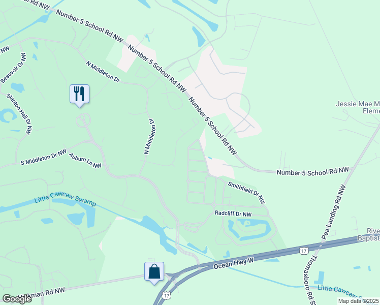 map of restaurants, bars, coffee shops, grocery stores, and more near 8829 Wadsworth Drive in Calabash