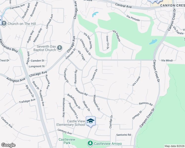 map of restaurants, bars, coffee shops, grocery stores, and more near 1460 Timberlane Drive in Riverside