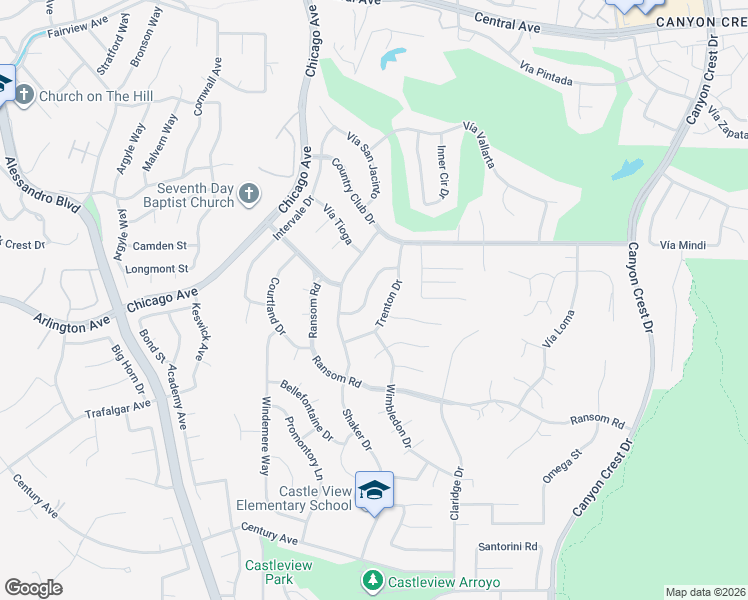 map of restaurants, bars, coffee shops, grocery stores, and more near 1460 Timberlane Drive in Riverside