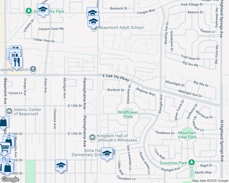 map of restaurants, bars, coffee shops, grocery stores, and more near 1327 Burdock Street in Beaumont