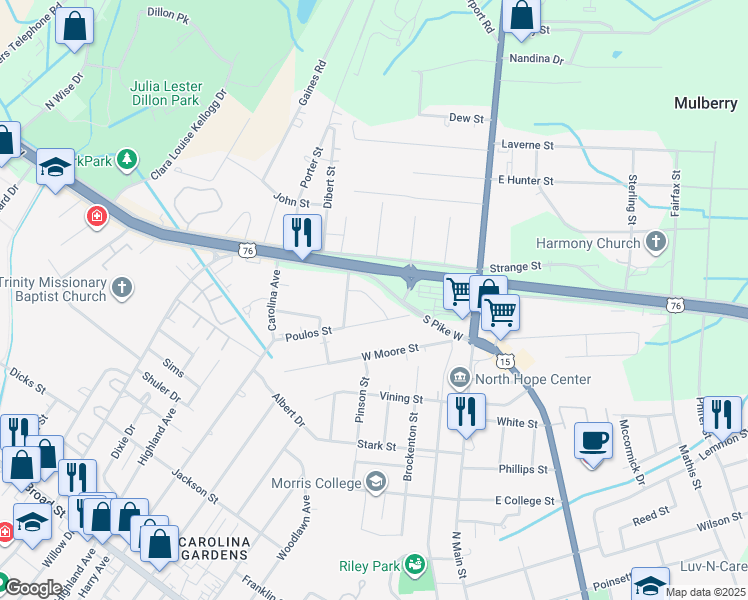 map of restaurants, bars, coffee shops, grocery stores, and more near 170 Roxbury Court in Sumter