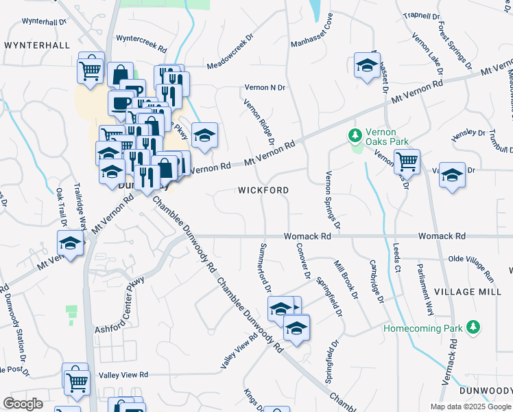 map of restaurants, bars, coffee shops, grocery stores, and more near 1450 Cedarhurst Drive in Dunwoody