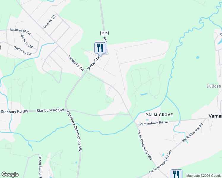 map of restaurants, bars, coffee shops, grocery stores, and more near 2623 Stone Chimney Road Southwest in Brunswick County