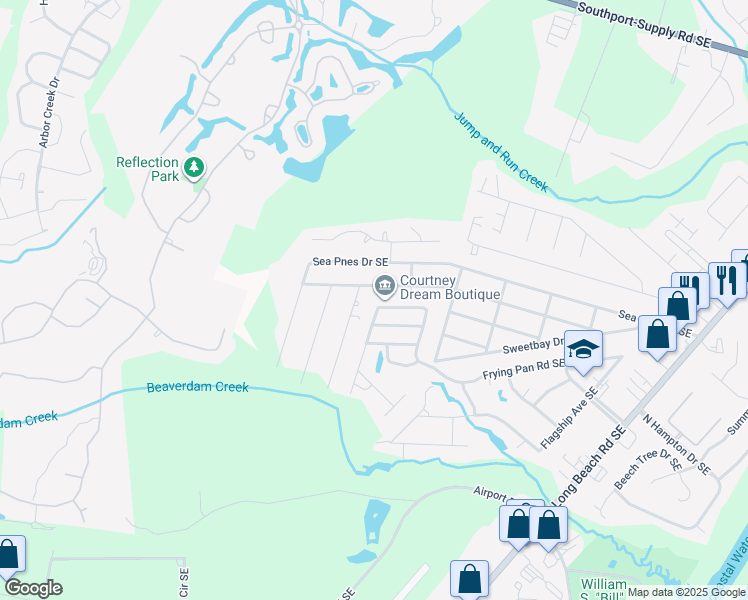 map of restaurants, bars, coffee shops, grocery stores, and more near 4250 Cherry Laurel Lane Southeast in Southport