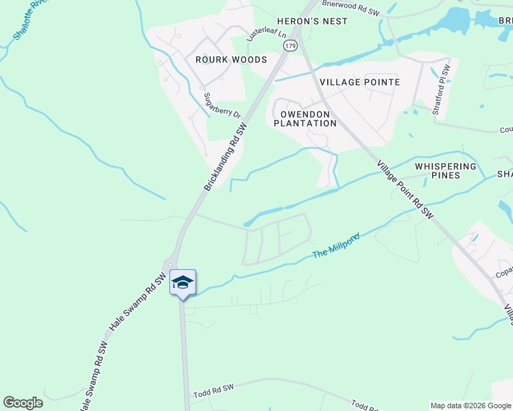 map of restaurants, bars, coffee shops, grocery stores, and more near Pine Lake Trail in Shallotte