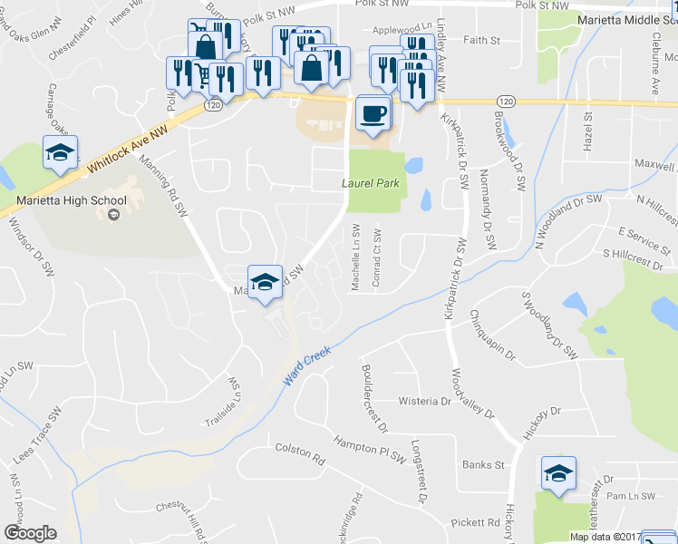 map of restaurants, bars, coffee shops, grocery stores, and more near 865 Cavalry Drive in Marietta