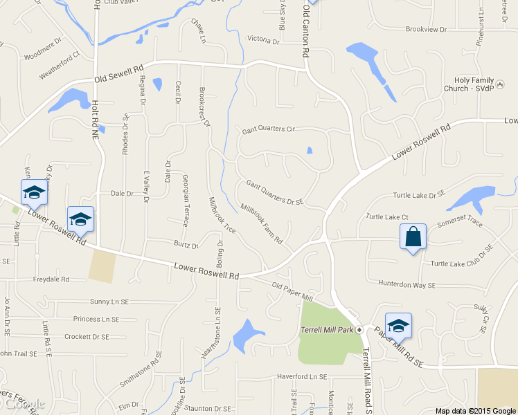 map of restaurants, bars, coffee shops, grocery stores, and more near 237 Millbrook Farm Road in Marietta