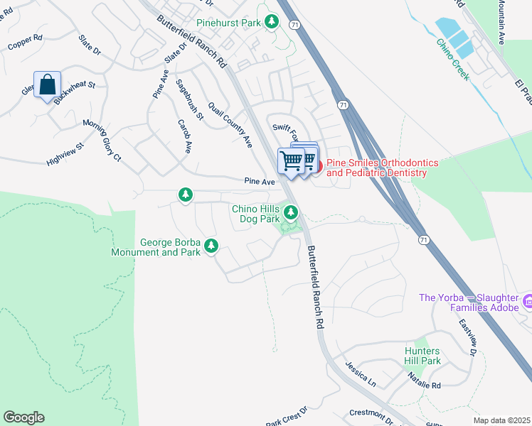 map of restaurants, bars, coffee shops, grocery stores, and more near 17001 Amadora Drive in Chino Hills