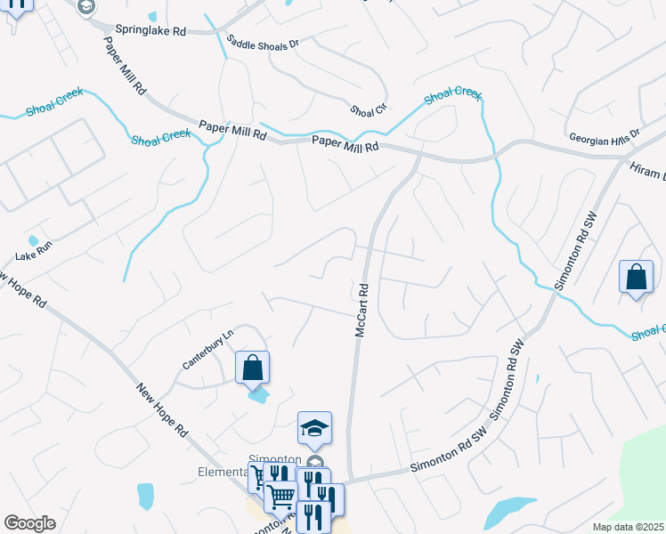 map of restaurants, bars, coffee shops, grocery stores, and more near 630 Windsor Brook Lane Southeast in Lawrenceville
