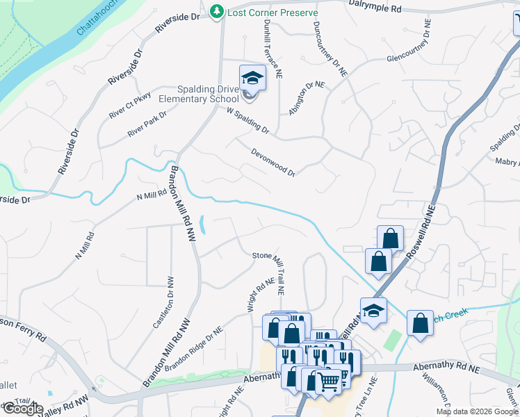 map of restaurants, bars, coffee shops, grocery stores, and more near 610 Mark Trail Court Northwest in Sandy Springs