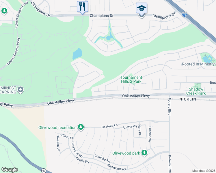 map of restaurants, bars, coffee shops, grocery stores, and more near 36219 Straightaway Drive in Beaumont