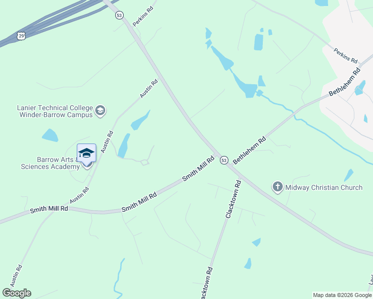 map of restaurants, bars, coffee shops, grocery stores, and more near 890 Smith Mill Road in Winder