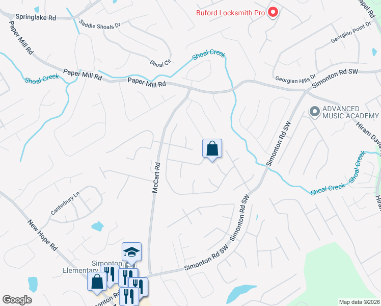map of restaurants, bars, coffee shops, grocery stores, and more near 461 Waldwick Court Southeast in Lawrenceville