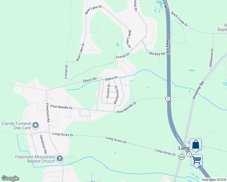 map of restaurants, bars, coffee shops, grocery stores, and more near 114 Monterrey Drive in Longs