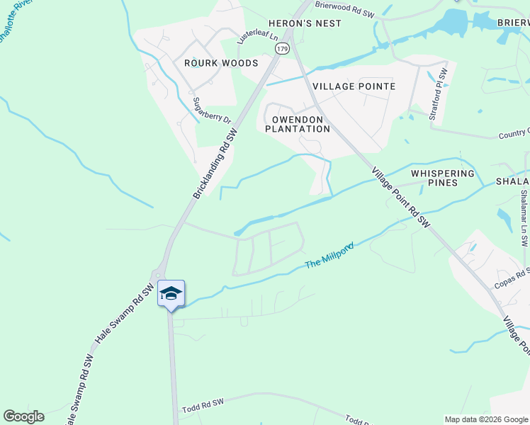 map of restaurants, bars, coffee shops, grocery stores, and more near Pine Lake Trail in Shallotte