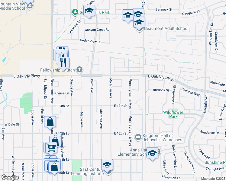 map of restaurants, bars, coffee shops, grocery stores, and more near 1360 Michigan Avenue in Beaumont
