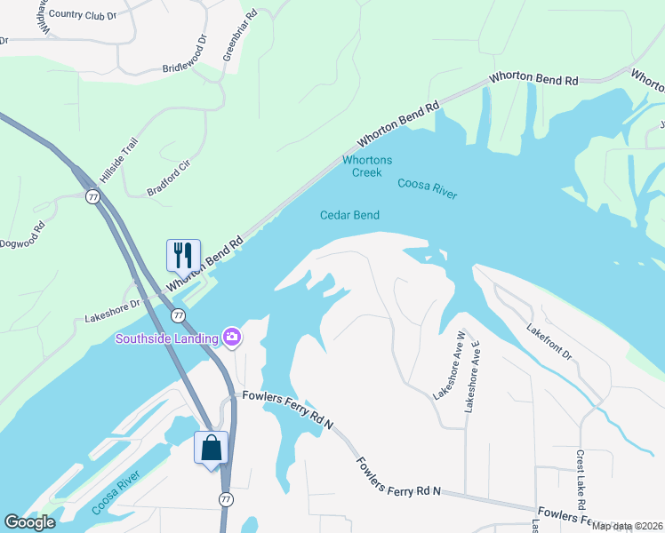 map of restaurants, bars, coffee shops, grocery stores, and more near 3107 Bridge Point Road in Southside
