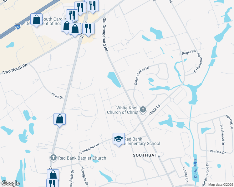 map of restaurants, bars, coffee shops, grocery stores, and more near 606 Old Orangeburg Road in Lexington